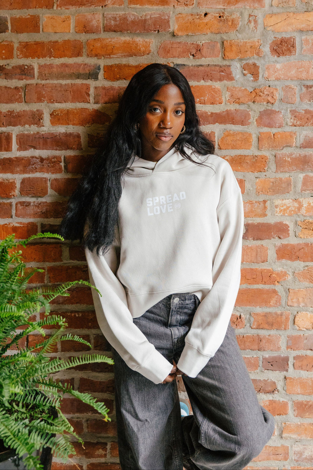 Spread Love Crop Hoodie [Bone]